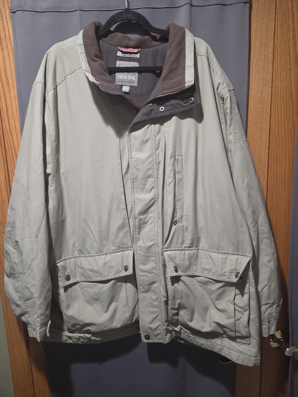 Pacific Trail Men's Light Olive Raincoat with Brown Collar